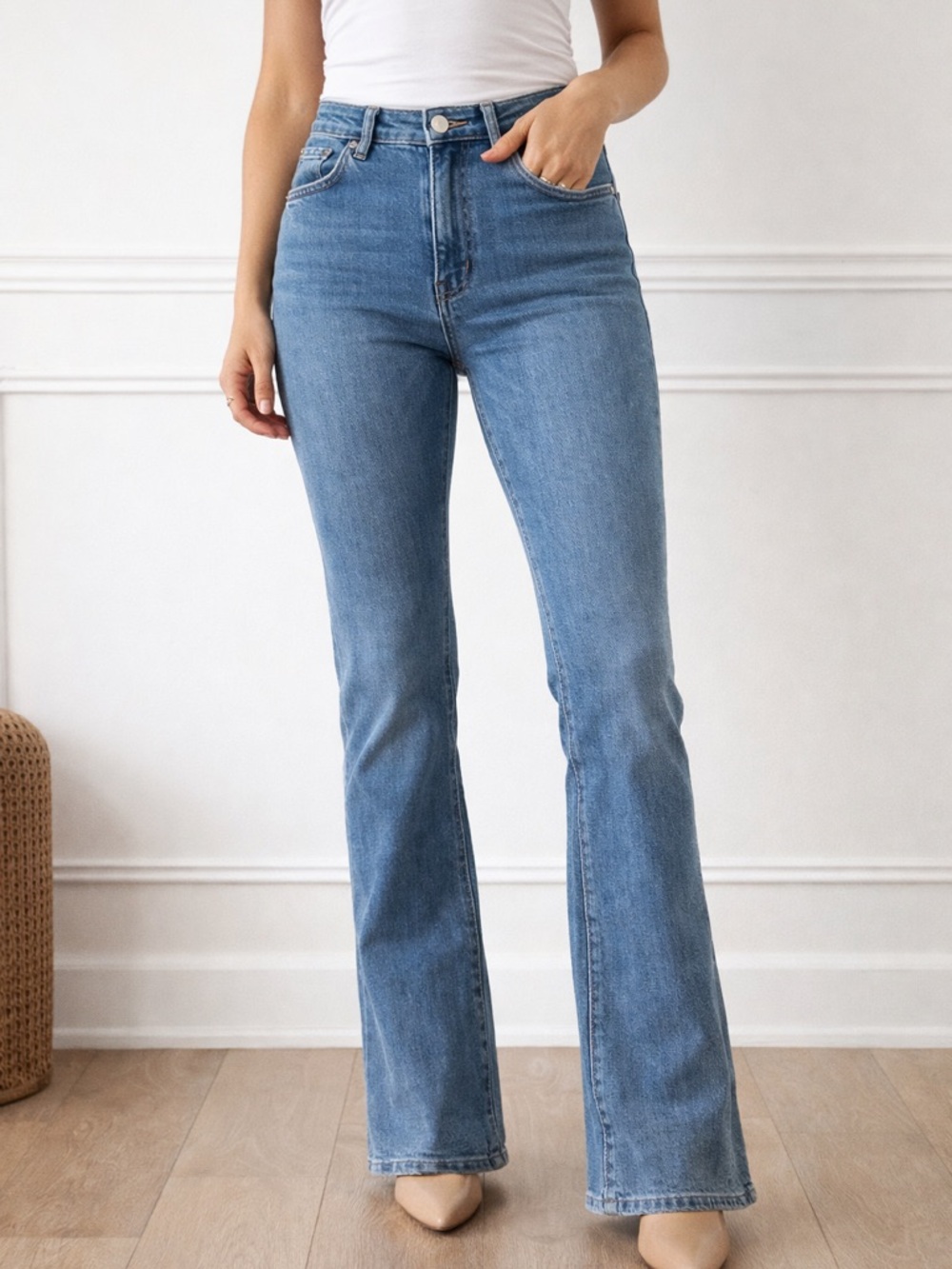 NWT The Noli Shop Wide Leg Jeans Size 30 High Rise Medium Wash Premium Denim